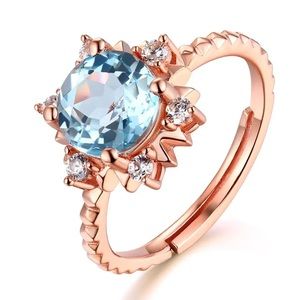 Fine Jewelry 925 Sterling Silver Blue Topaz Ring, Dainty Rose Gold Plated